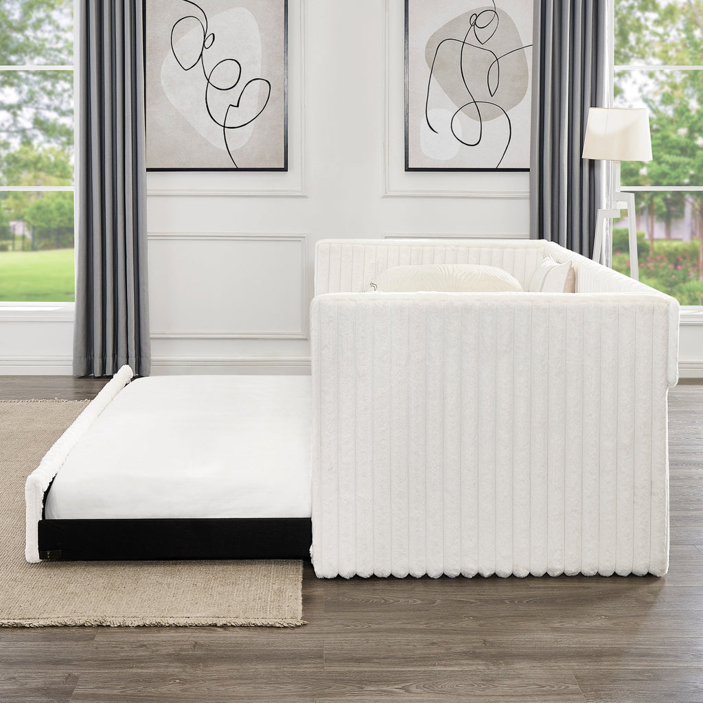 Twin Size Daybed, Upholstered sofa bed,The bottom pulls out to form a bed ,Plaid corduroy fabric(86"*43.5"*34")