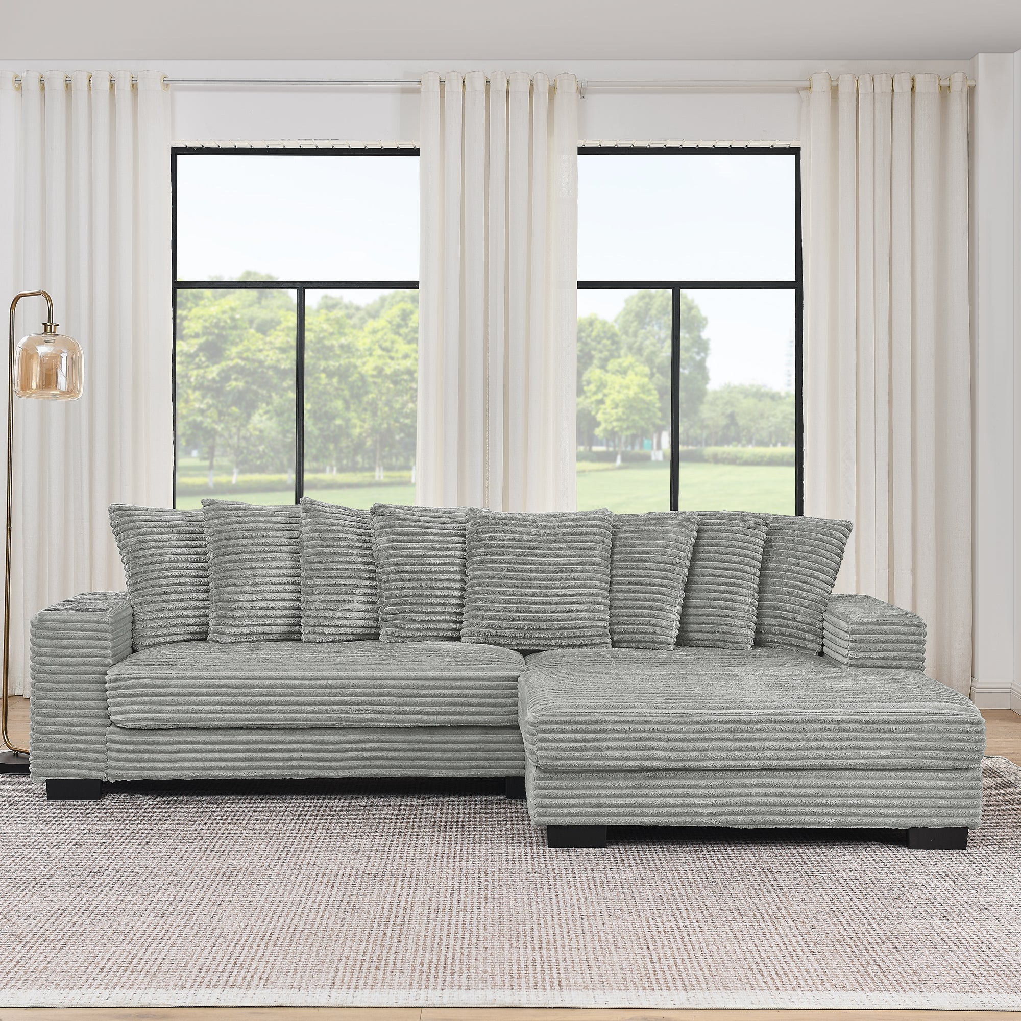 Corduroy Tufted Upholstered Sleeper Sectional Sofa, L-Shaped Modular Convertible Sofa , Can freely change the position of the footrests(Assembly is required)