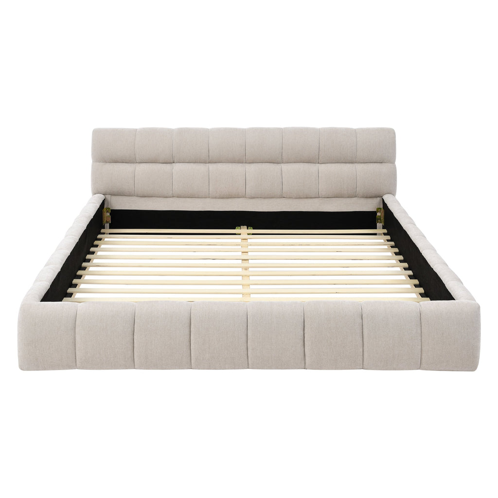 Queen Size Upholstered Bed Frame with Thick Fabric, Chenille Fabric Grounded Queen Size Platform Bed with Headboard and Solid Frame. No Box Spring Needed,(68''*86.5''*23.5'')