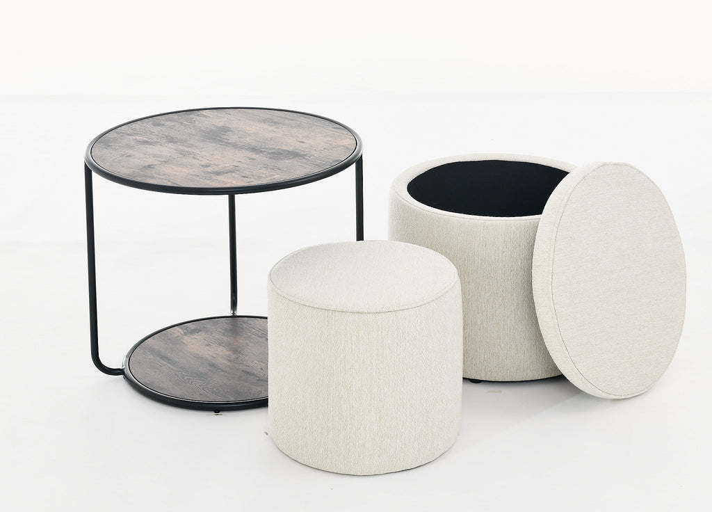 Ottoman, multi-functional combination set table Ottoman, combination of Ottoman and table, with drum stool, with storage space