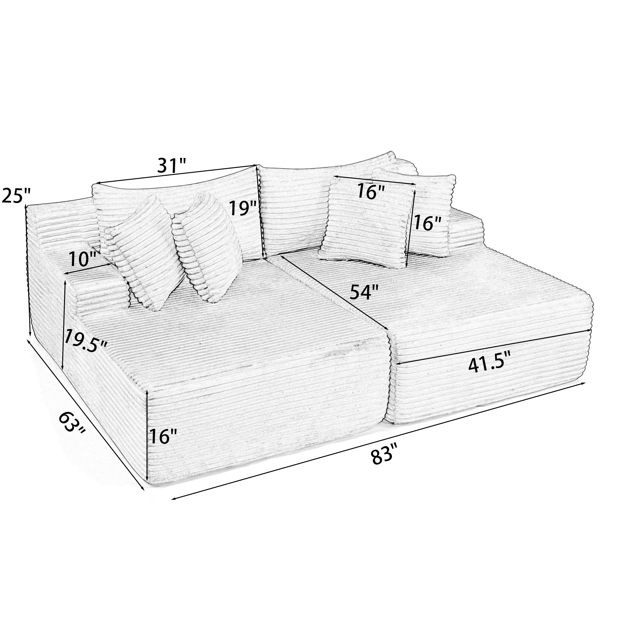 Two-seater lazy sofa lounge chair,Compressed sofa no assembly required, made of velvet fabric, fluffy modern lounge chair, used for indoor living rooms and bedrooms