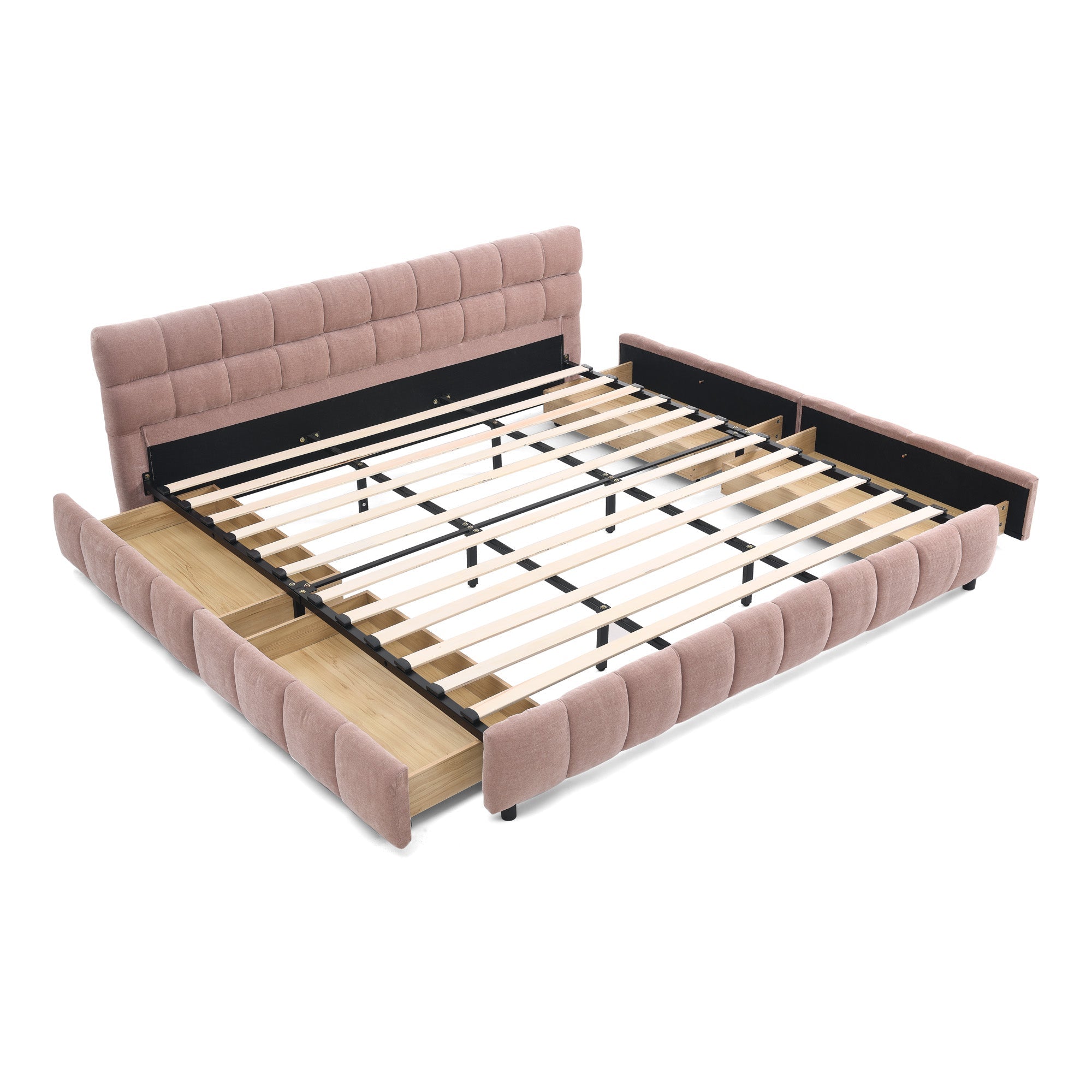 King Size Upholstered Bed ,comfortable upholstered bed frame, Chenille fabric, with headboard and solid bed frame. With drawer for storage.(88.5''*85.5''*31'')