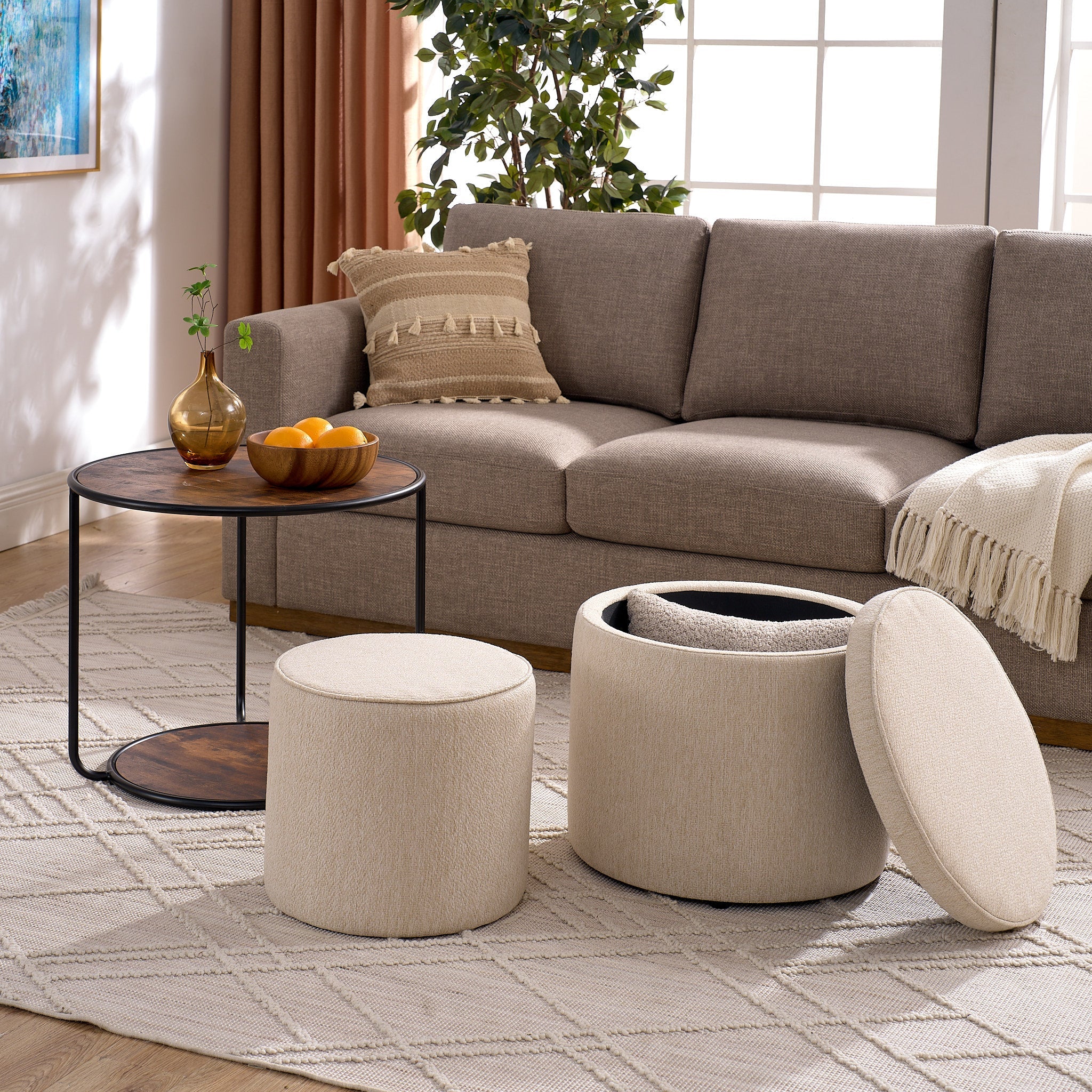 Ottoman, multi-functional combination set table Ottoman, combination of Ottoman and table, with drum stool, with storage space