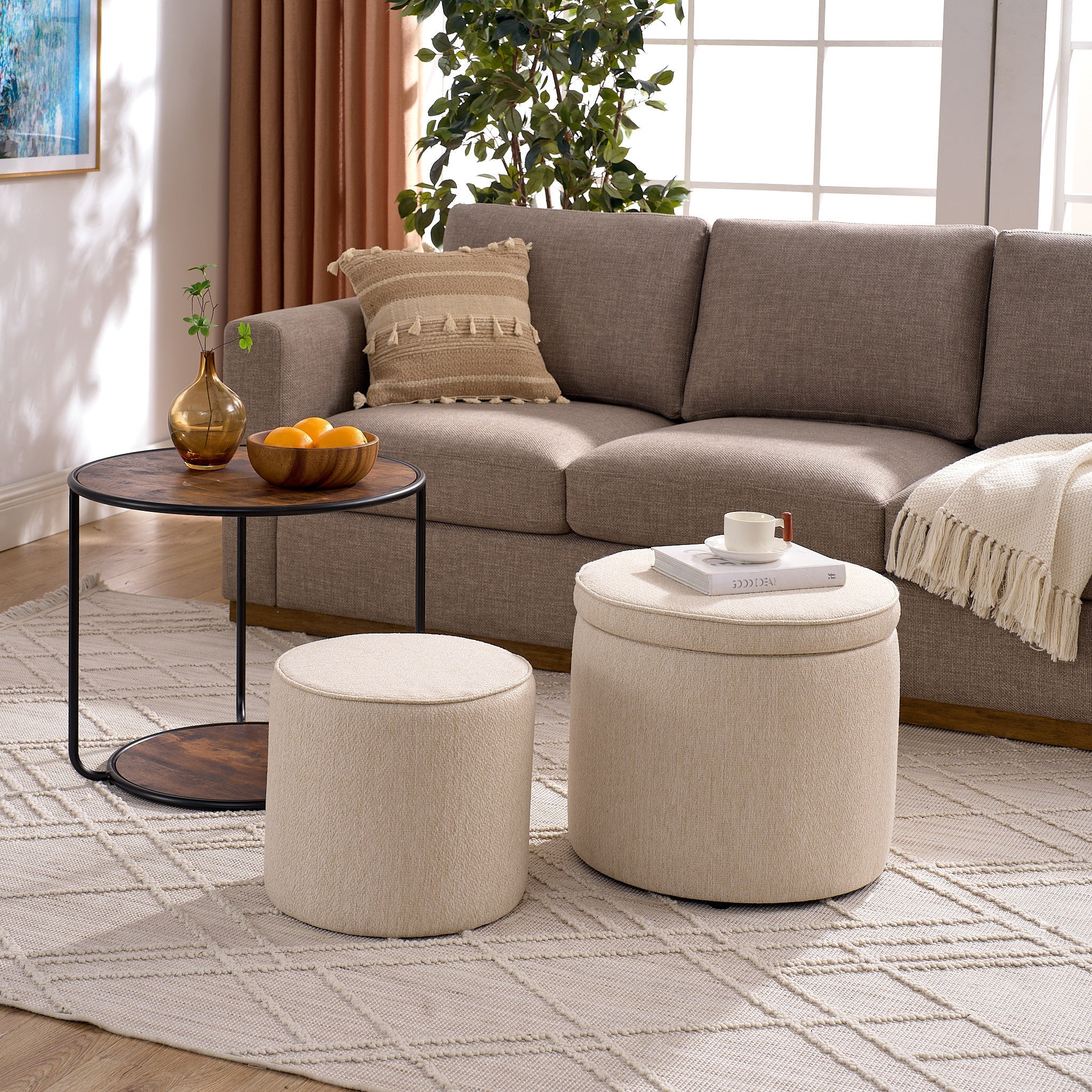 Ottoman, multi-functional combination set table Ottoman, combination of Ottoman and table, with drum stool, with storage space