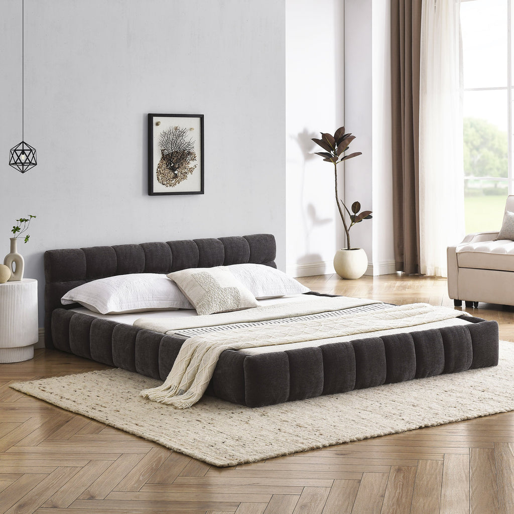 Queen Size Upholstered Bed Frame with Thick Fabric, Chenille Fabric Grounded Queen Size Platform Bed with Headboard and Solid Frame. No Box Spring Needed,(68''*86.5''*23.5'')