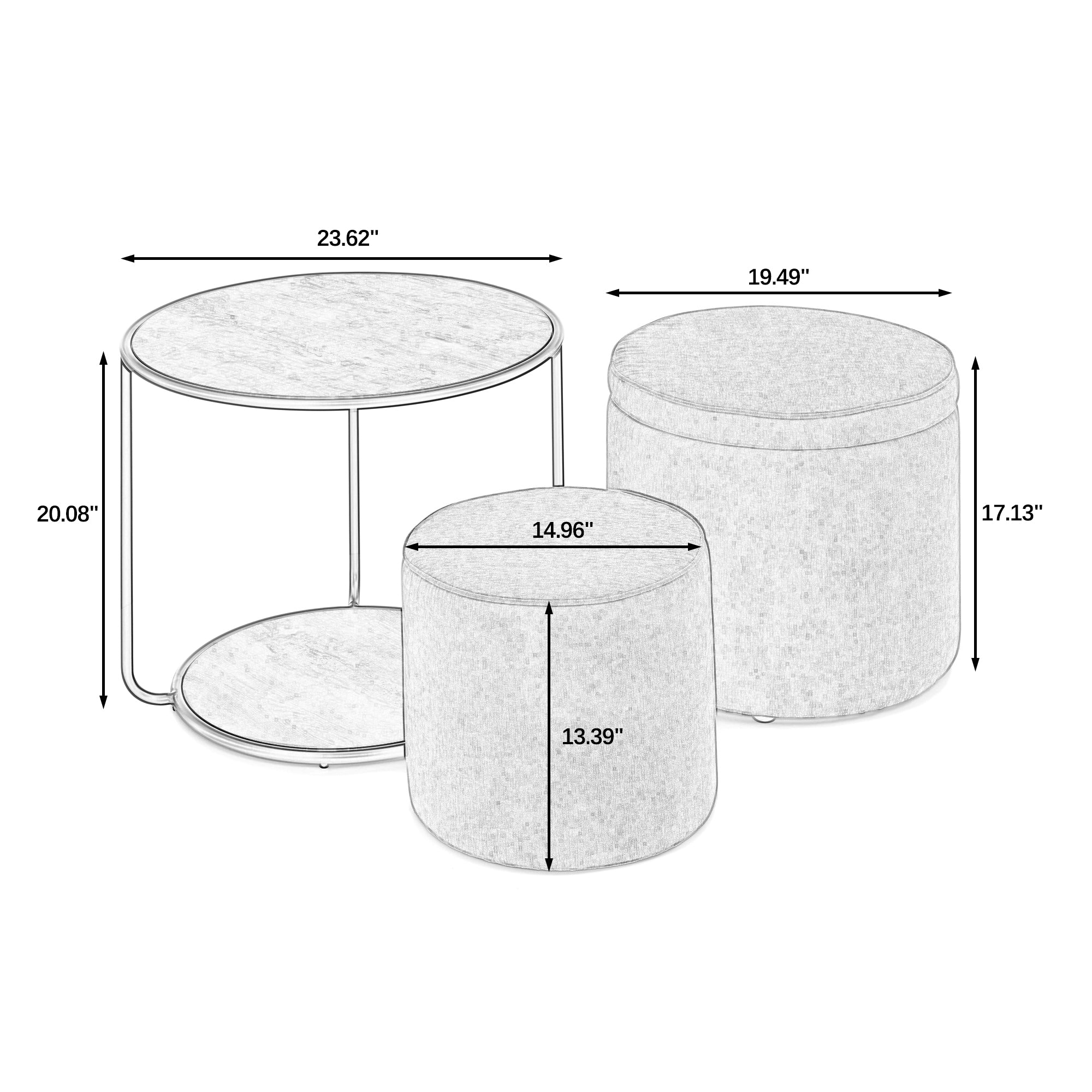 Ottoman, multi-functional combination set table Ottoman, combination of Ottoman and table, with drum stool, with storage space