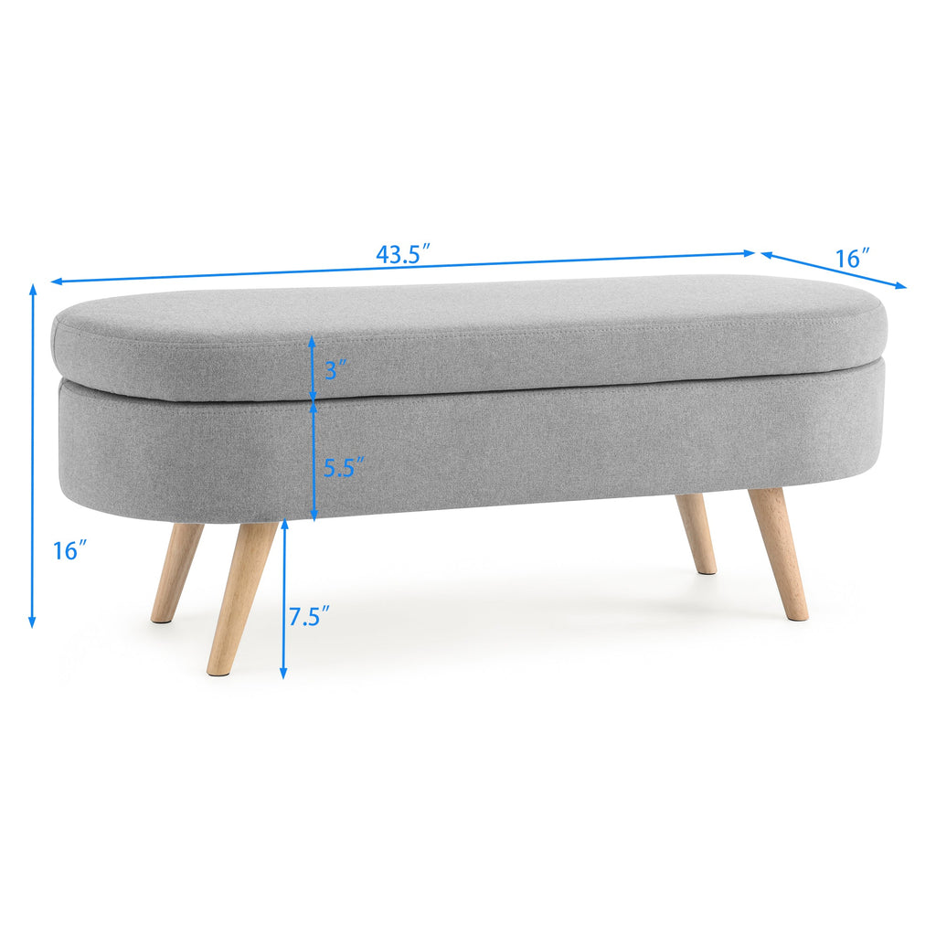 Large Capacity Ottoman Storage Stool with Oval Design & Rubber Wood Legs, Multi-Functional Chair with Storage for Living Room