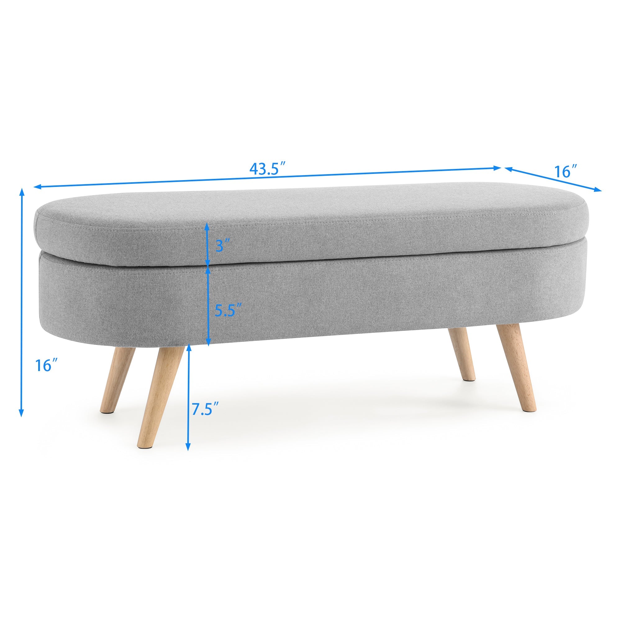 Large Capacity Ottoman Storage Stool with Oval Design & Rubber Wood Legs, Multi-Functional Chair with Storage for Living Room
