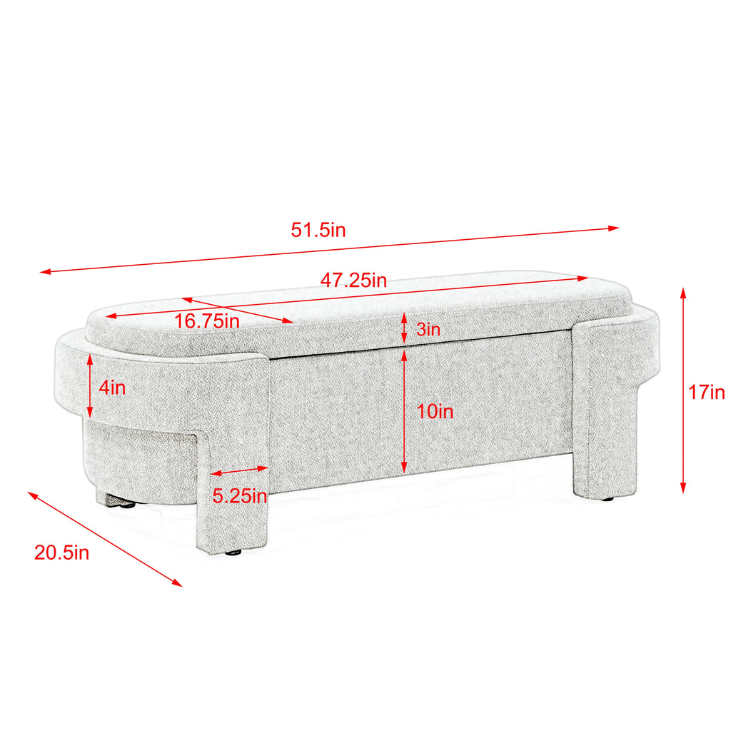 Chenille Upholstered Ottoman Chair with Storage, Stylish Bench with Large Storage Space, Perfect for Living Room & Bedroom