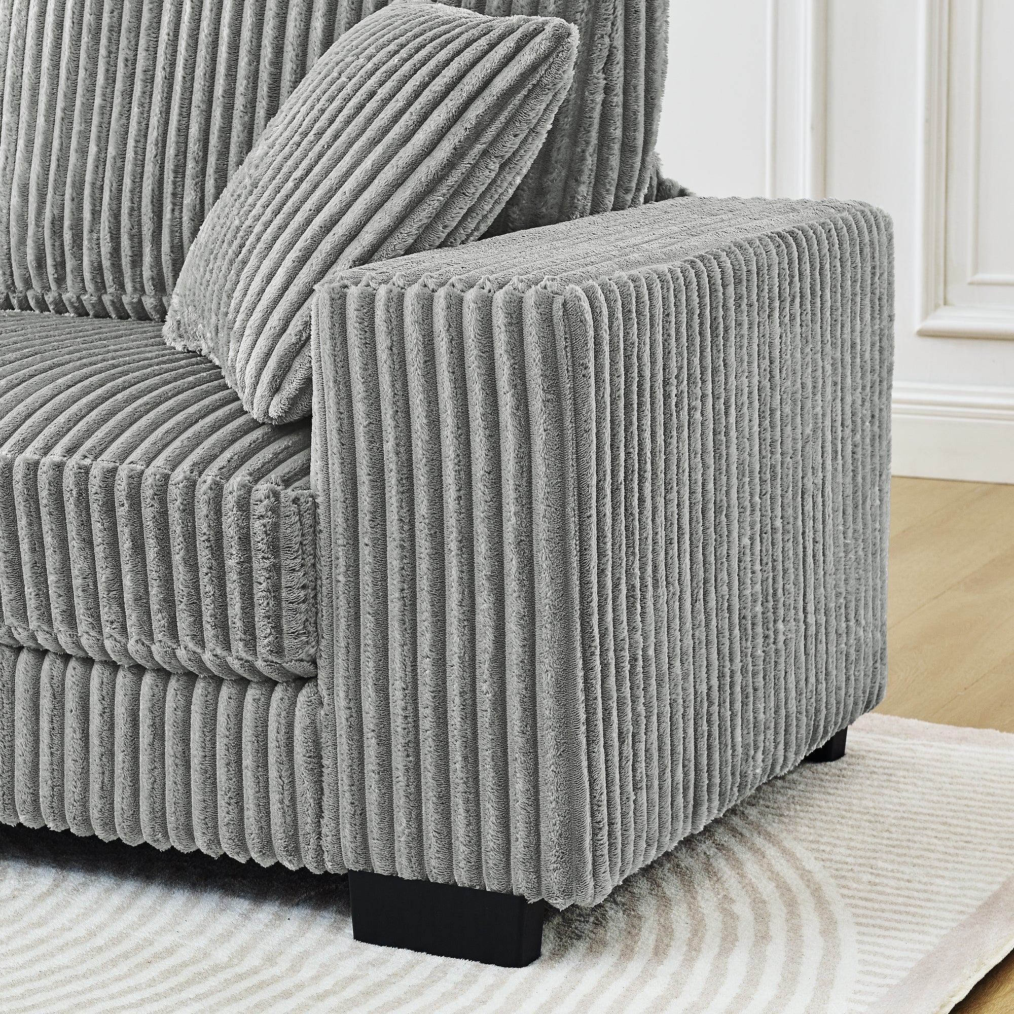 Corduroy Tufted Upholstered Sleeper Sectional Sofa, L-Shaped Modular Convertible Sofa , The arc-shaped footstool can be placed freely on the left