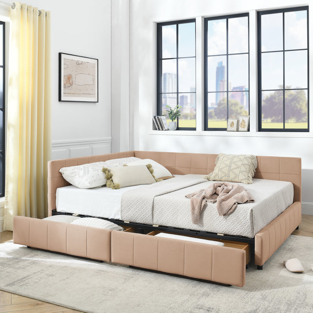 Queen Size Storage Upholstered Tufted Bed Frame with Sofa-Style Backrest & Armrests, Velvet Upholstery for Bedroom & Living Room