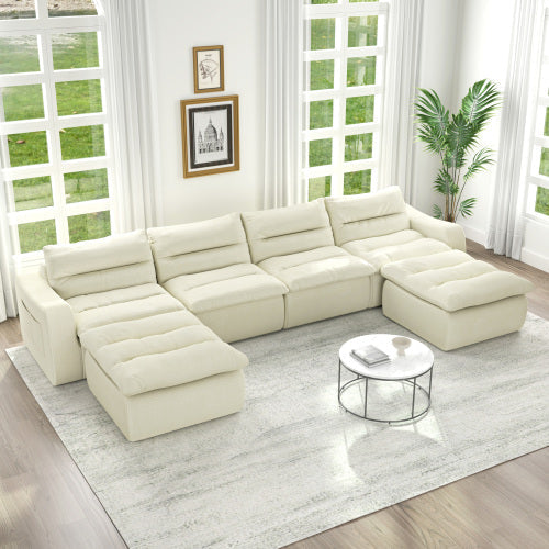 Right sofa seat, L-shaped modular combined sofa, compressed combined sofa, modern lazy style comfortable beanbag sofa-Beige