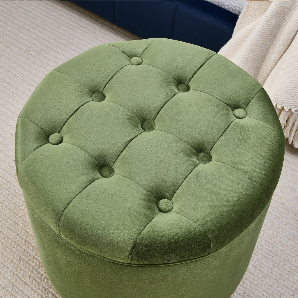 Round Storage Ottoman, multi-functional round flannel button Ottoman, lid can be turned over as a table top, with storage space
