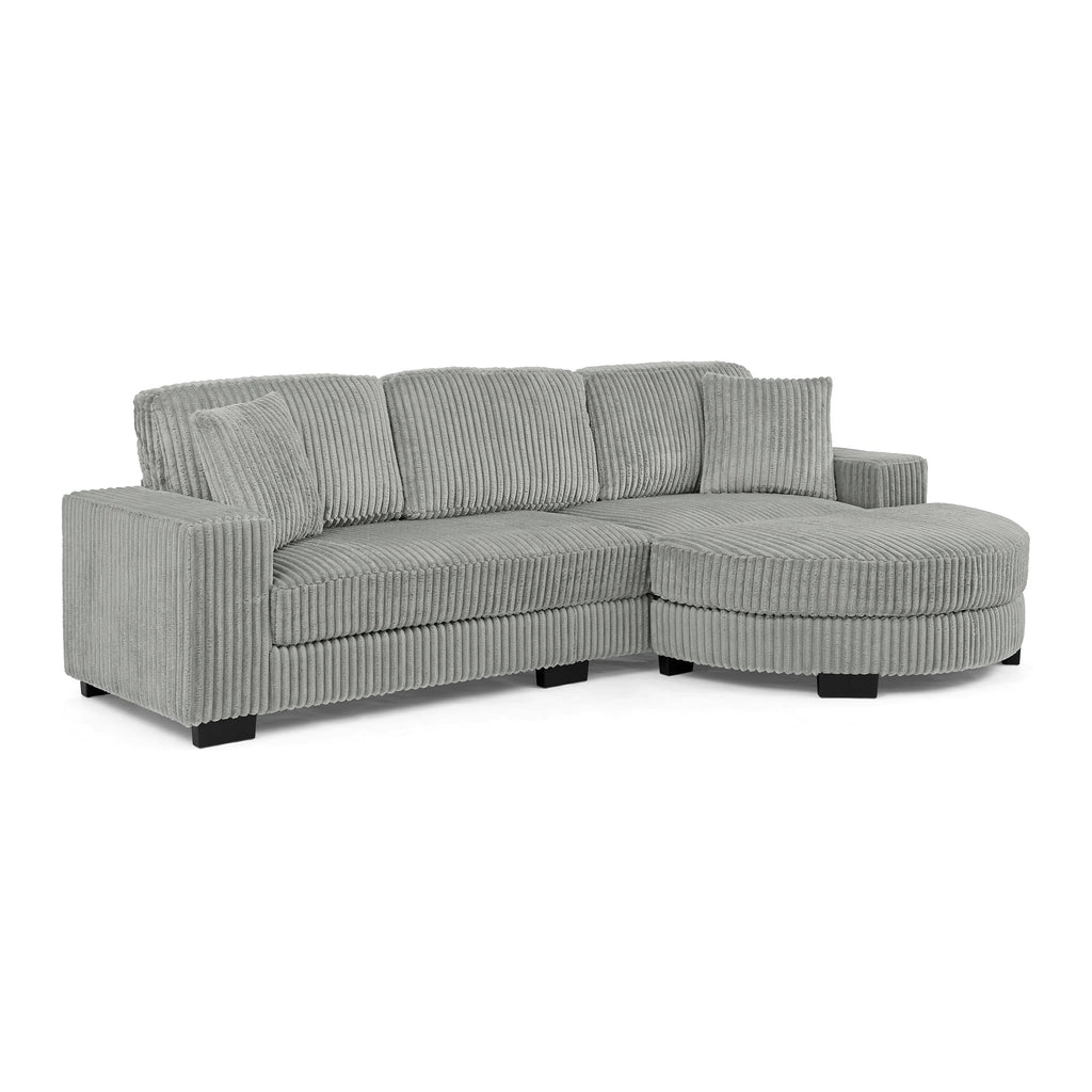Corduroy Tufted Upholstered Sleeper Sectional Sofa, L-Shaped Modular Convertible Sofa , The arc-shaped footstool can be placed freely on the left
