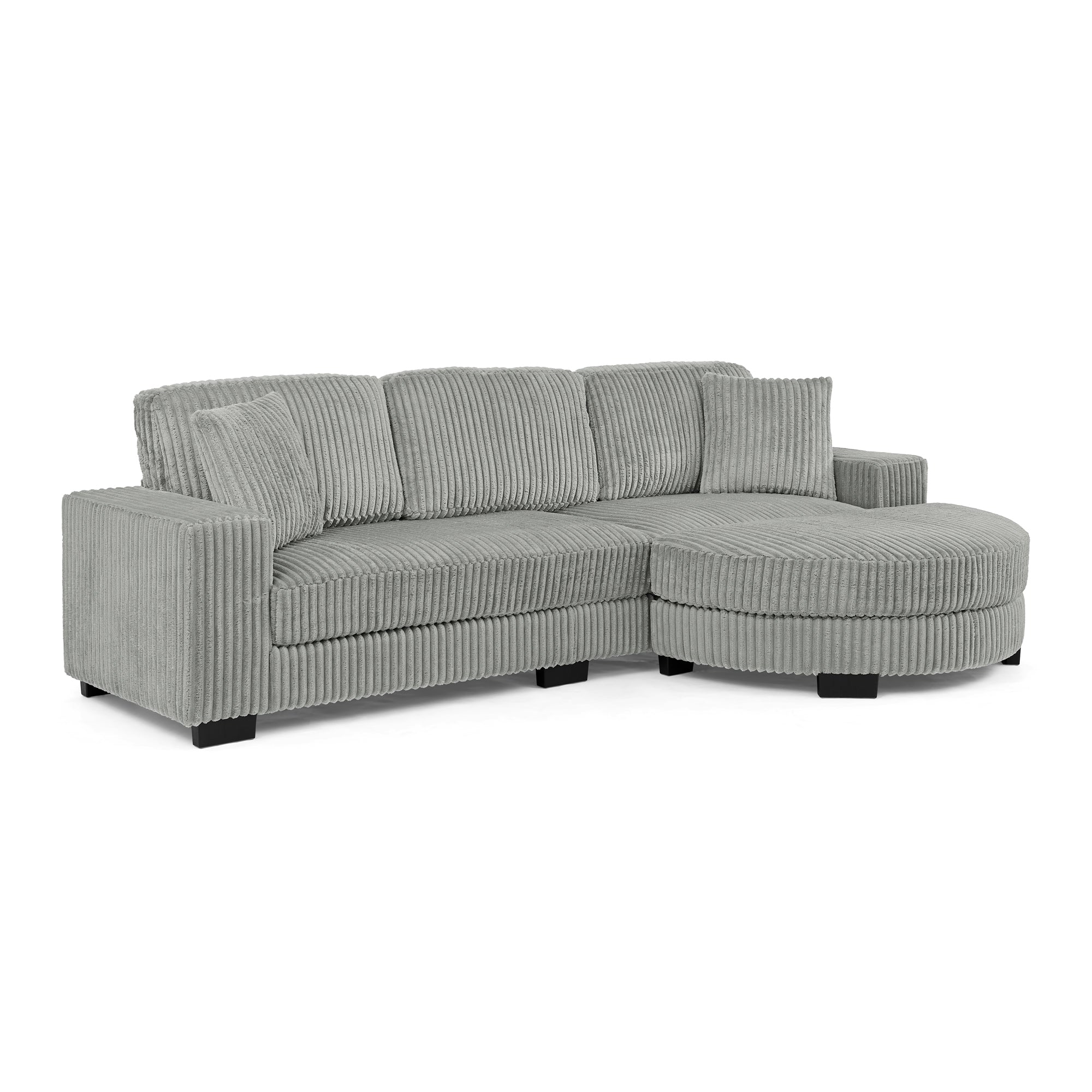Corduroy Tufted Upholstered Sleeper Sectional Sofa, L-Shaped Modular Convertible Sofa , The arc-shaped footstool can be placed freely on the left