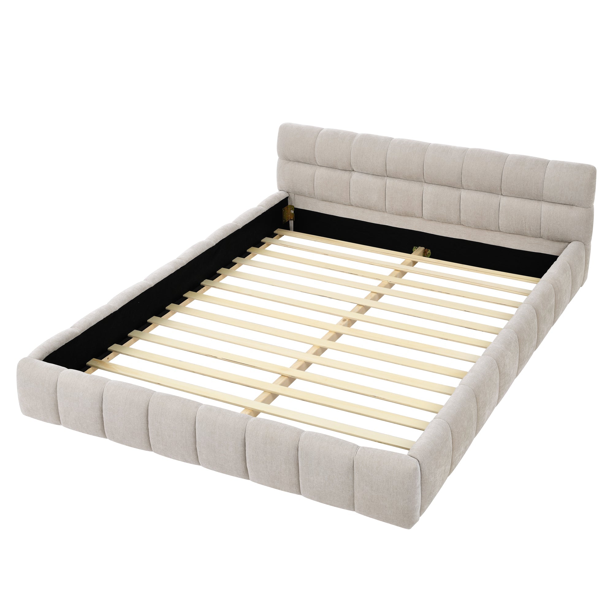 Queen Size Upholstered Bed Frame with Thick Fabric, Chenille Fabric Grounded Queen Size Platform Bed with Headboard and Solid Frame. No Box Spring Needed,(68''*86.5''*23.5'')