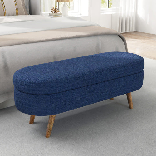 Large Capacity Ottoman Storage Stool with Oval Design & Rubber Wood Legs, Multi-Functional Chair with Storage for Living Room