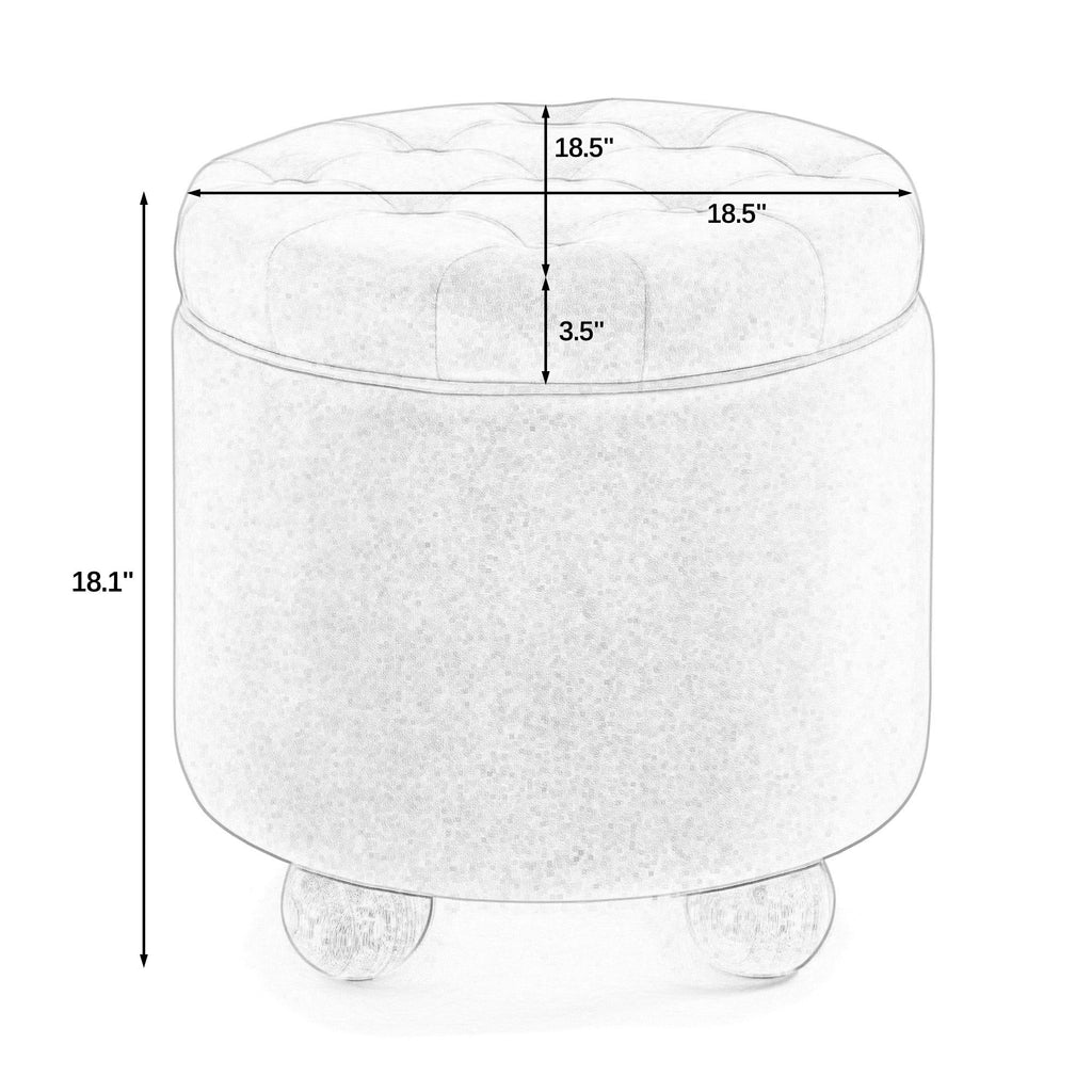 Round Storage Ottoman, multi-functional round flannel button Ottoman, lid can be turned over as a table top, with storage space