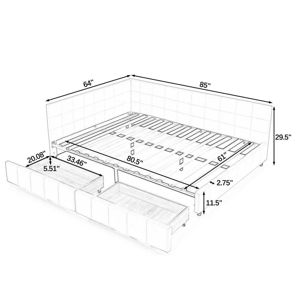 Queen Size Storage Upholstered Tufted Bed Frame with Sofa-Style Backrest & Armrests, Velvet Upholstery for Bedroom & Living Room