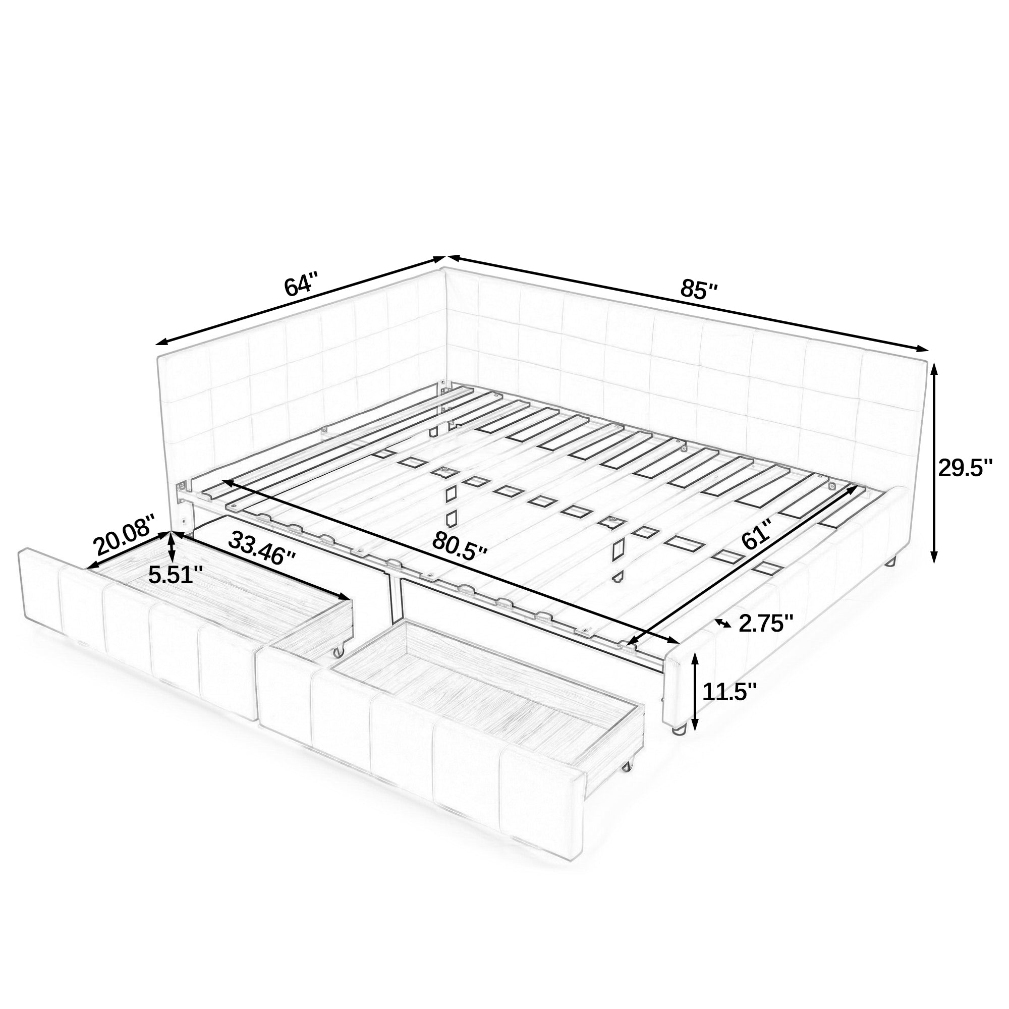 Queen Size Storage Upholstered Tufted Bed Frame with Sofa-Style Backrest & Armrests, Velvet Upholstery for Bedroom & Living Room