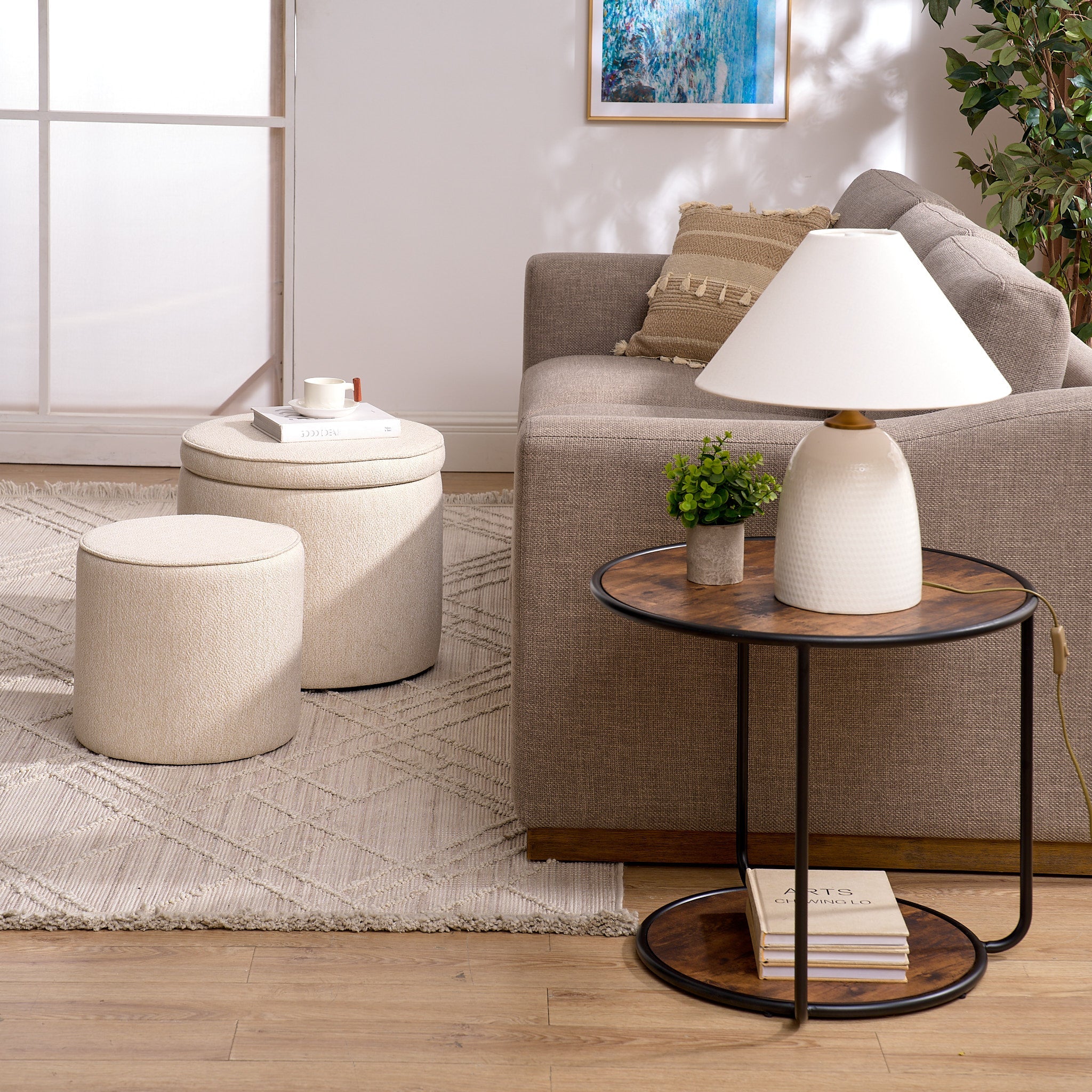Ottoman, multi-functional combination set table Ottoman, combination of Ottoman and table, with drum stool, with storage space