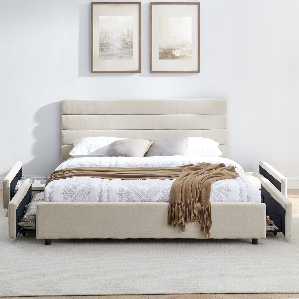 Queen size cushioned bed, comfortable cushioned bed frame, headboard and solid bed frame -  (85 "x 66" x 36 ")