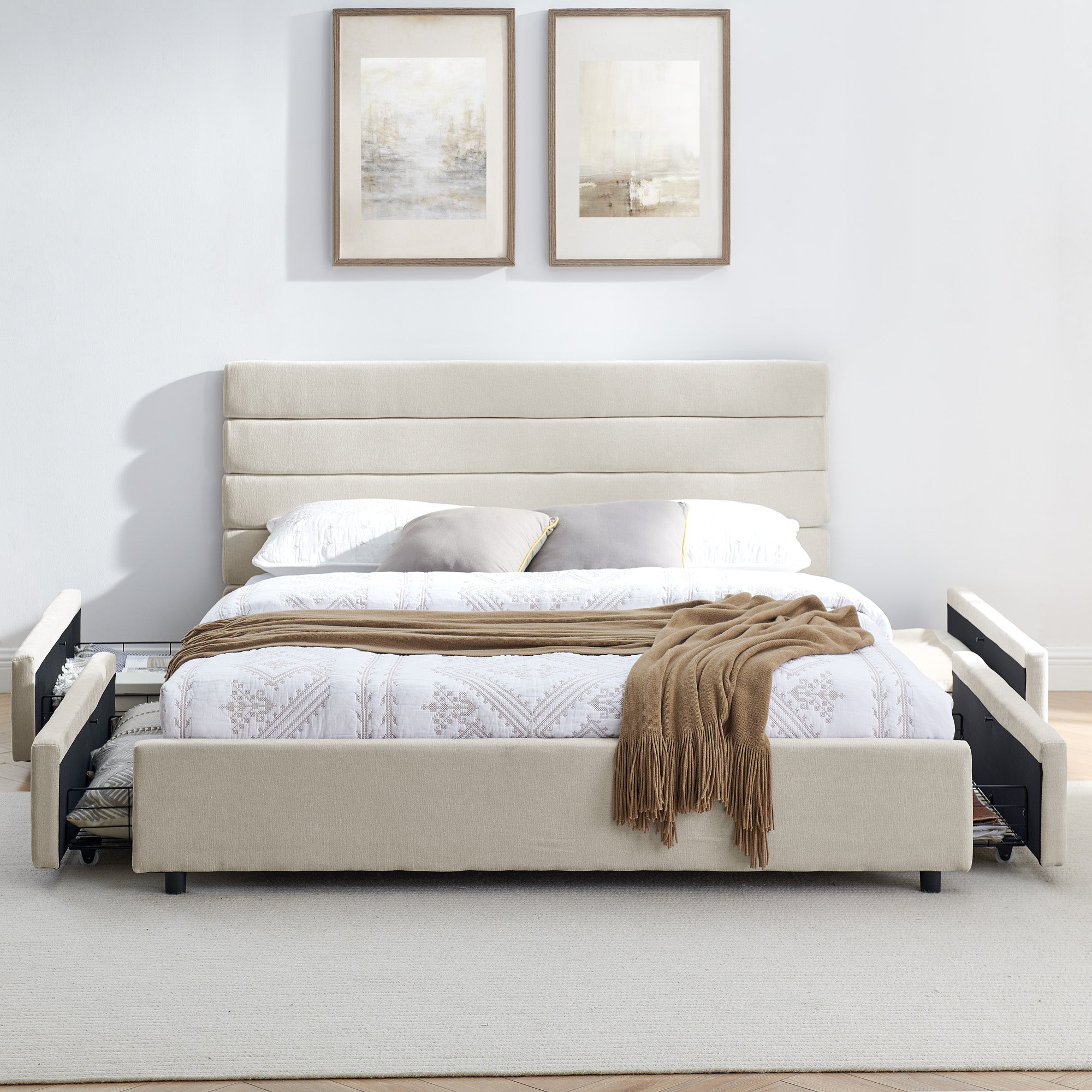 Queen size cushioned bed, comfortable cushioned bed frame, headboard and solid bed frame -  (85 "x 66" x 36 ")