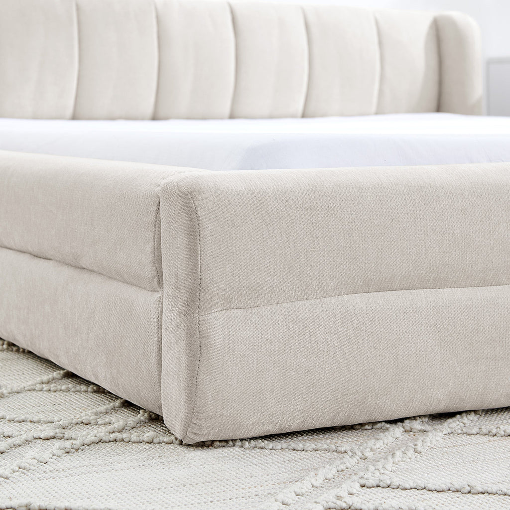 Queen Size Upholstered Bed Frame with Thick Fabric, Chenille Fabric Grounded Queen Size Platform Bed with Headboard and Solid Frame(87''*67''*23.5'')