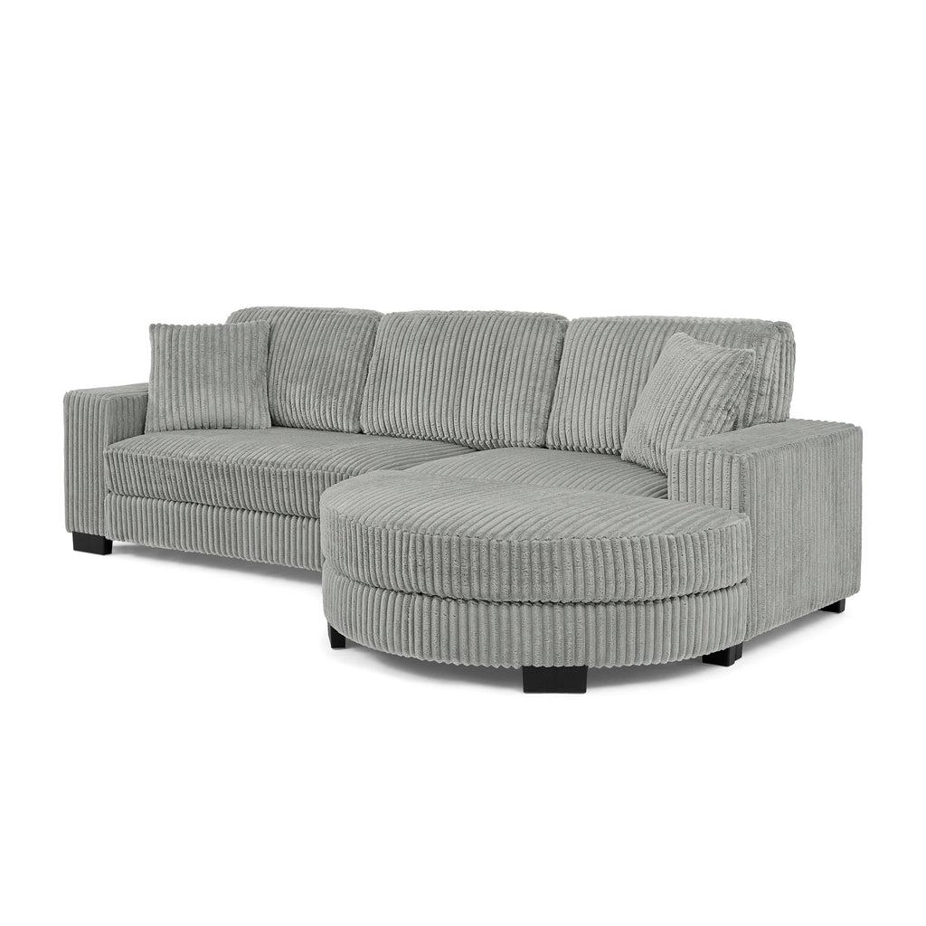 Corduroy Tufted Upholstered Sleeper Sectional Sofa, L-Shaped Modular Convertible Sofa , The arc-shaped footstool can be placed freely on the left