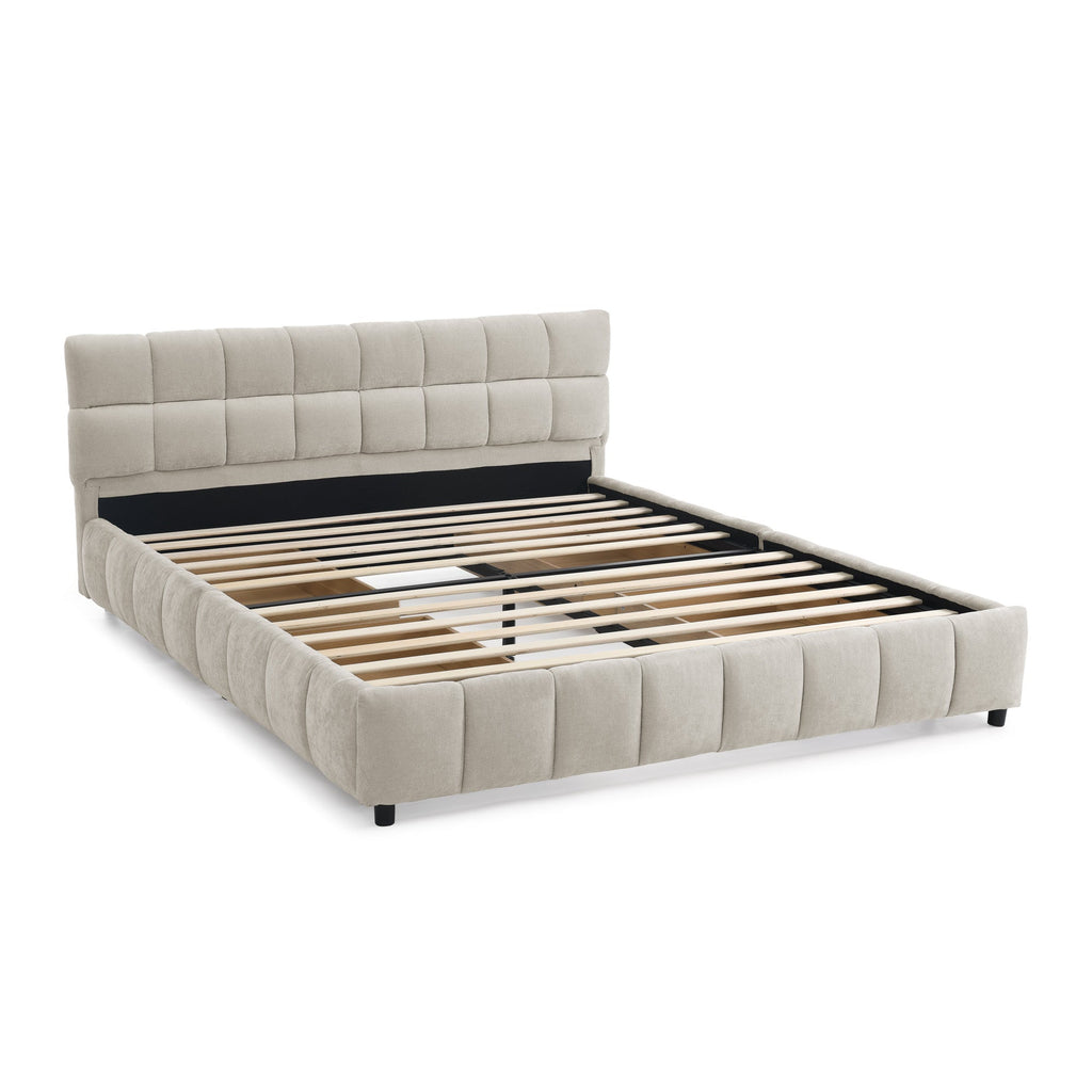 Queen Size Upholstered Bed ,comfortable upholstered bed frame, Chenille fabric, with headboard and solid bed frame. With drawer for storage