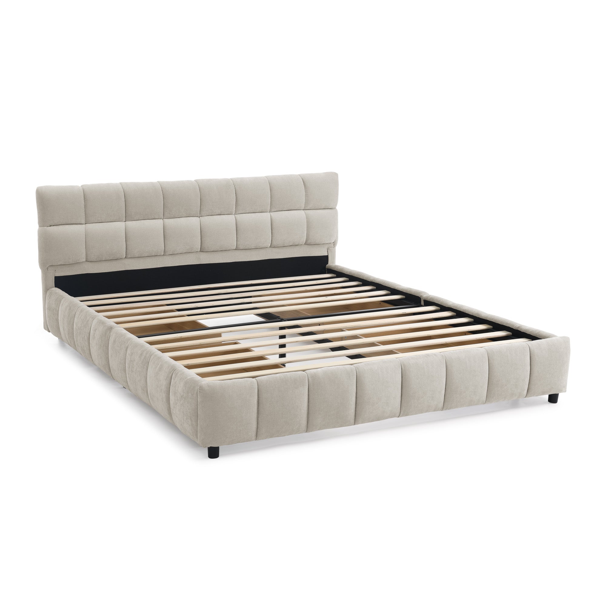 Queen Size Upholstered Bed ,comfortable upholstered bed frame, Chenille fabric, with headboard and solid bed frame. With drawer for storage