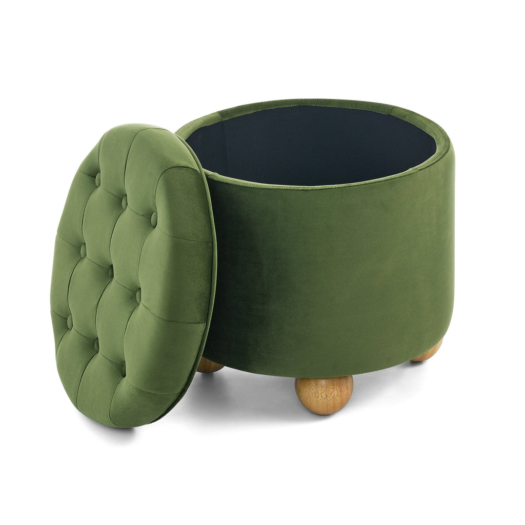 Round Storage Ottoman, multi-functional round flannel button Ottoman, lid can be turned over as a table top, with storage space