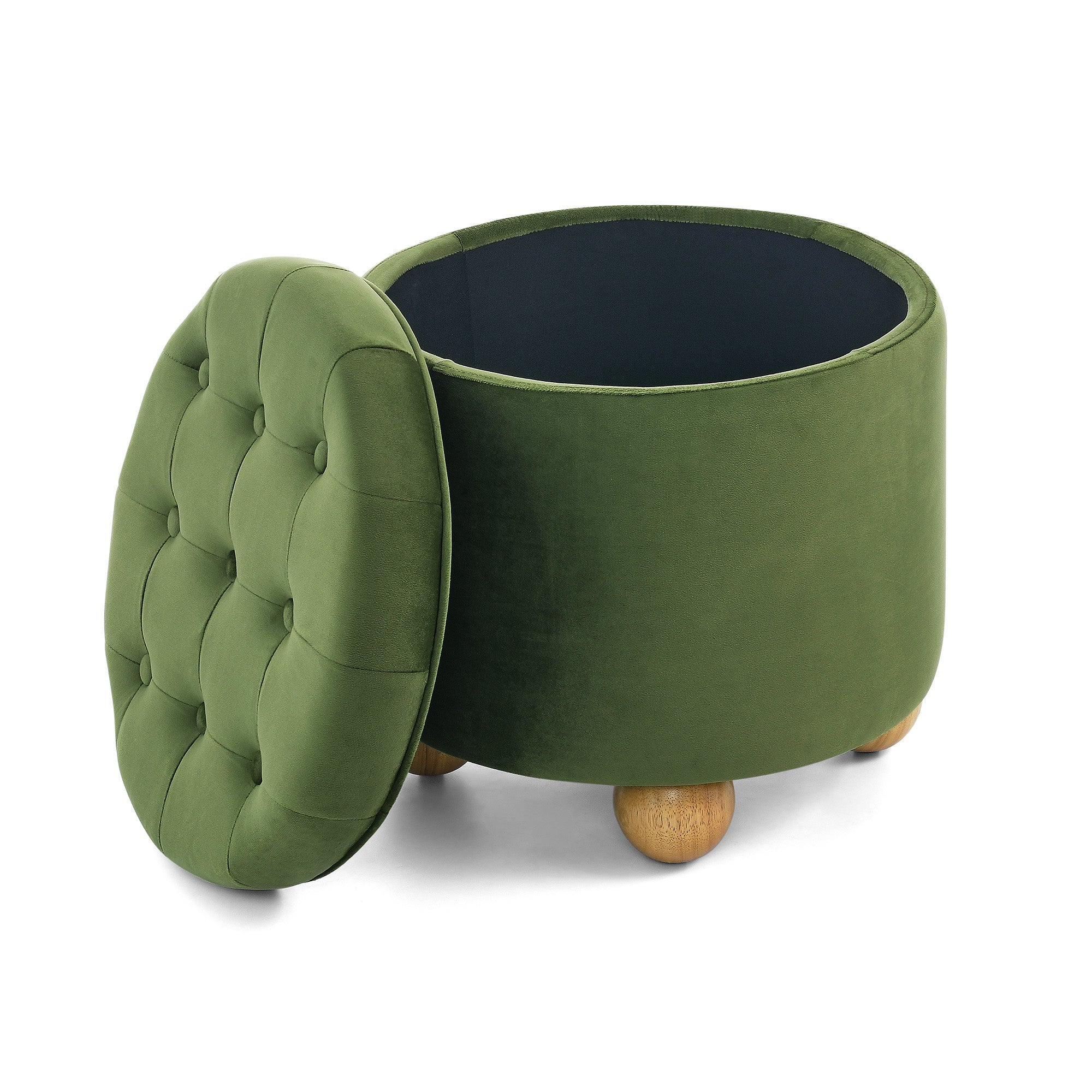 Round Storage Ottoman, multi-functional round flannel button Ottoman, lid can be turned over as a table top, with storage space