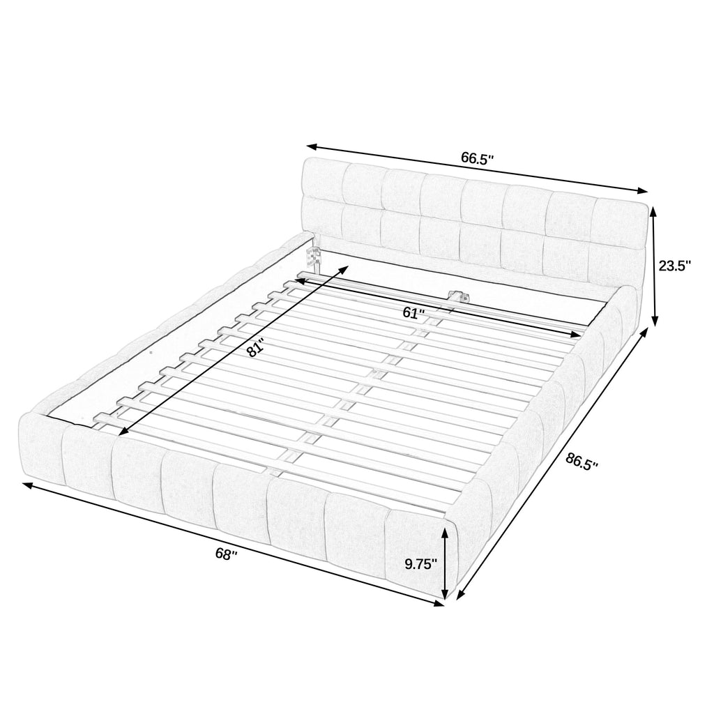 Queen Size Upholstered Bed Frame with Thick Fabric, Chenille Fabric Grounded Queen Size Platform Bed with Headboard and Solid Frame. No Box Spring Needed,(68''*86.5''*23.5'')