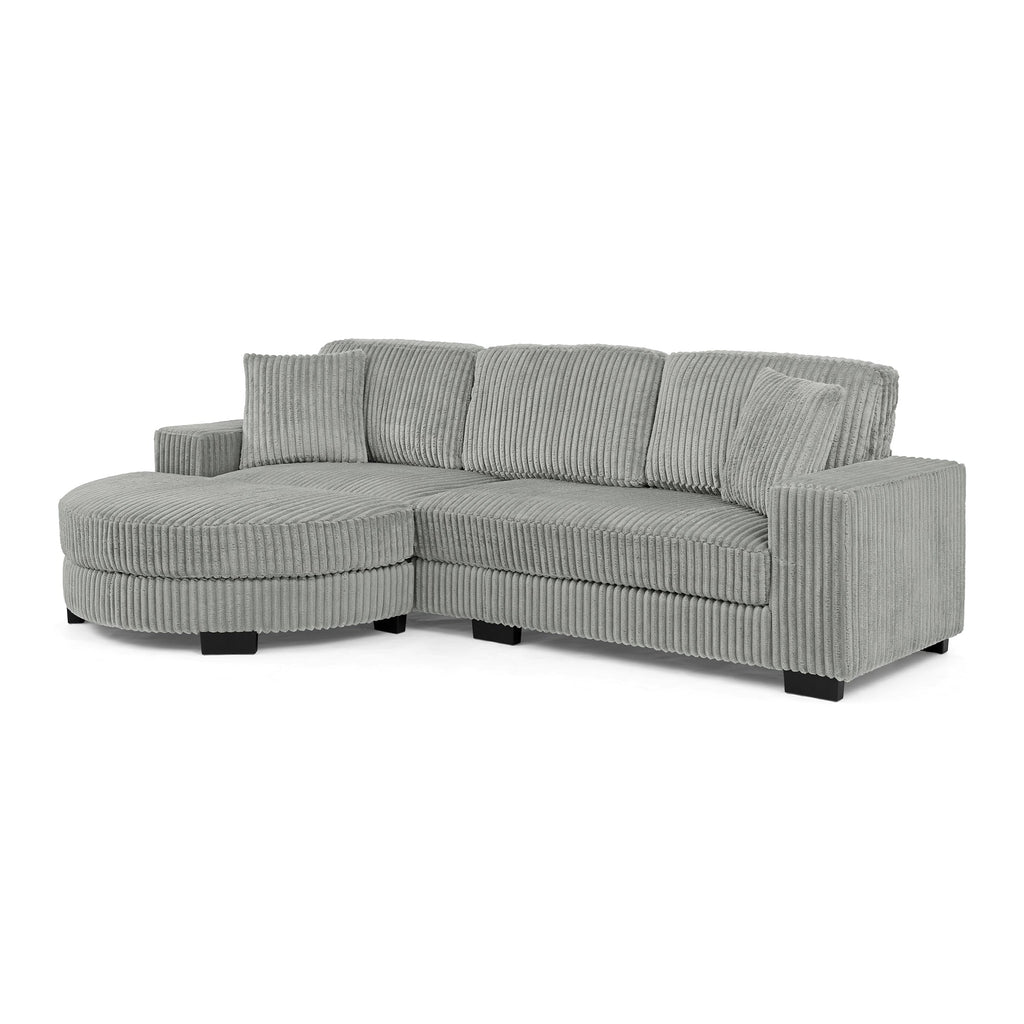 Corduroy Tufted Upholstered Sleeper Sectional Sofa, L-Shaped Modular Convertible Sofa , The arc-shaped footstool can be placed freely on the left