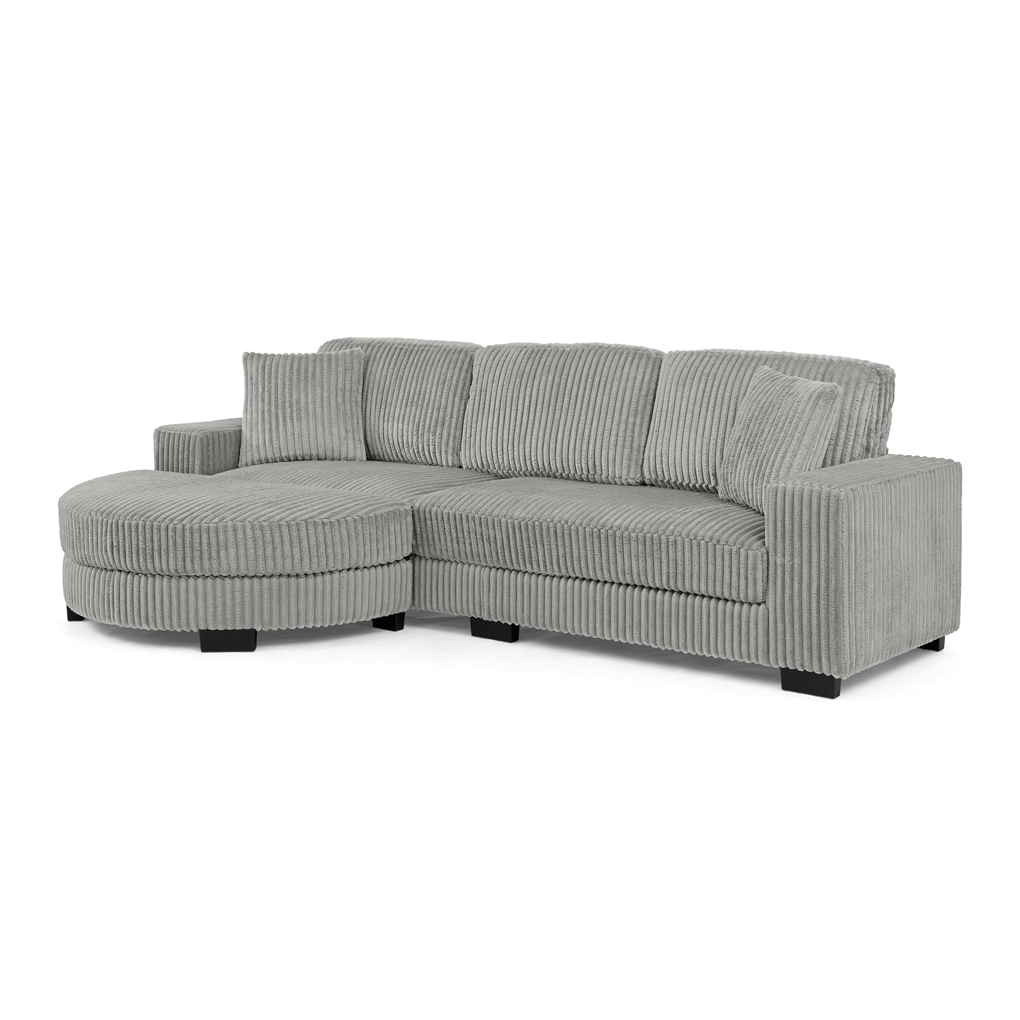 Corduroy Tufted Upholstered Sleeper Sectional Sofa, L-Shaped Modular Convertible Sofa , The arc-shaped footstool can be placed freely on the left