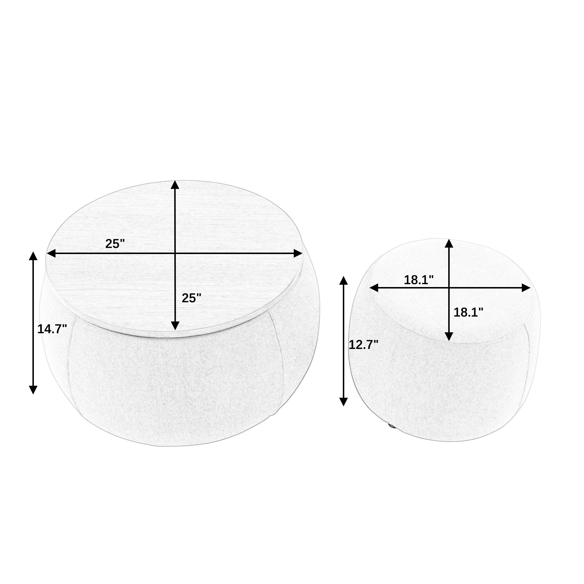 Round Storage Ottoman – 2-in-1 End Table and Ottoman with Room Drawers, Small Seat, 25"x25"x14.7", Stylish and Practical