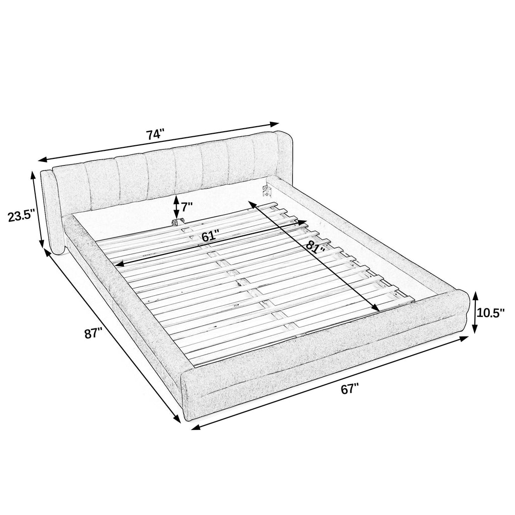 Queen Size Upholstered Bed Frame with Thick Fabric, Chenille Fabric Grounded Queen Size Platform Bed with Headboard and Solid Frame(87''*67''*23.5'')