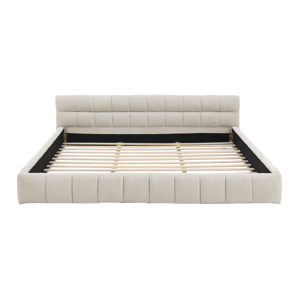 King size Upholstered Bed Frame with Thick Fabric, Chenille Fabric Grounded Queen Size Platform Bed with Headboard and Solid Frame. No Box Spring Needed(88.5''*85.5''*24'')