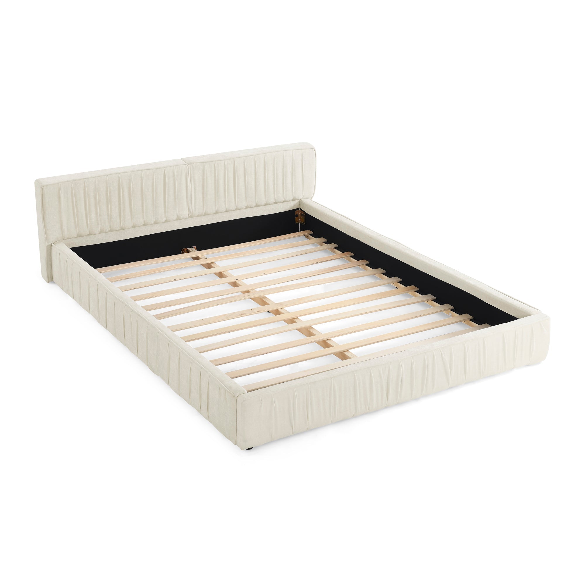 Queen Size Upholstered Bed Frame with Chenille fabric with pleated design,Grounded Queen Size Platform Bed with Headboard and Solid Frame. No Box Spring Needed(88"*67"*23.5")