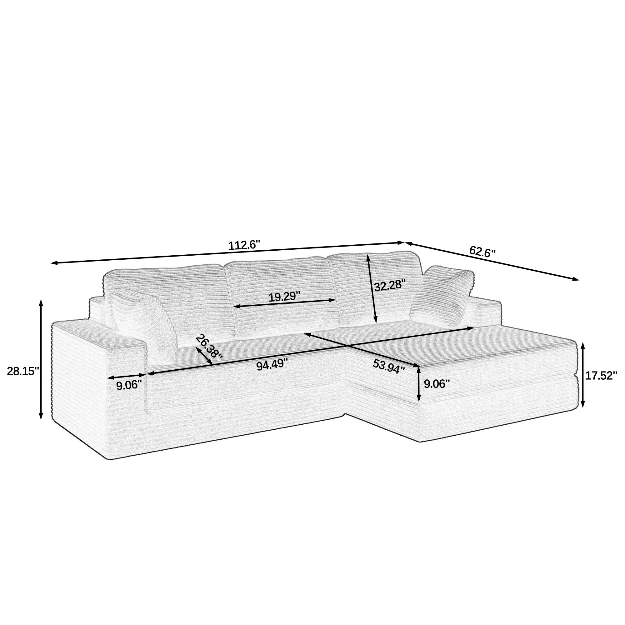 Right Sofa Seat, L-Shape Modular Sectional Sofa, Compressed Corduroy Couch in Modern Minimalist Style, Unfolds into a Bed, Space-Efficient and Comfy for Bedroom