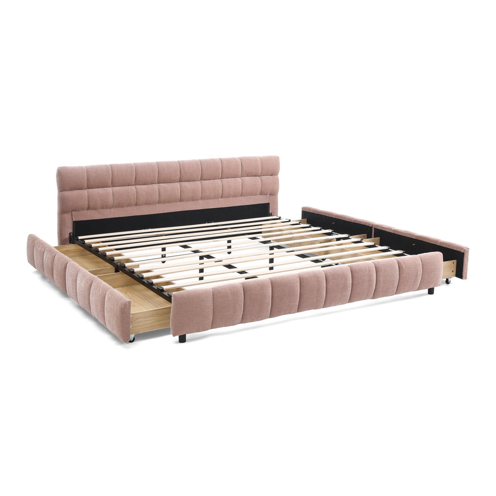King Size Upholstered Bed ,comfortable upholstered bed frame, Chenille fabric, with headboard and solid bed frame. With drawer for storage.(88.5''*85.5''*31'')
