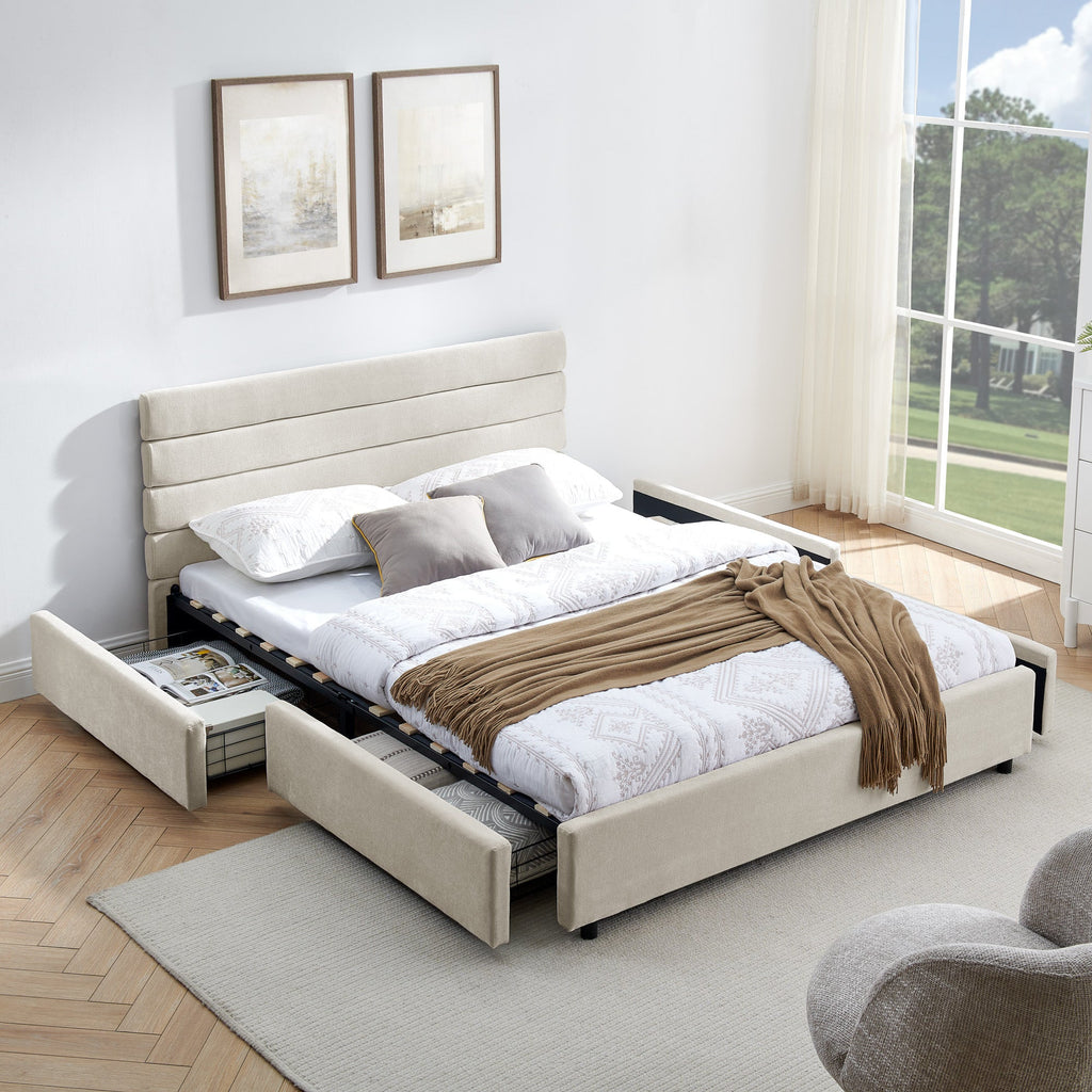 Queen size cushioned bed, comfortable cushioned bed frame, headboard and solid bed frame -  (85 "x 66" x 36 ")