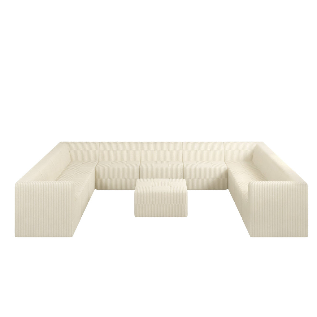 U-Shaped Modular Sectional Sofa, DIY Compressed Corduroy Couch, Modern Minimalist Sleeper Sofa for Living Room & Bedroom, Comfy & Space-Efficient