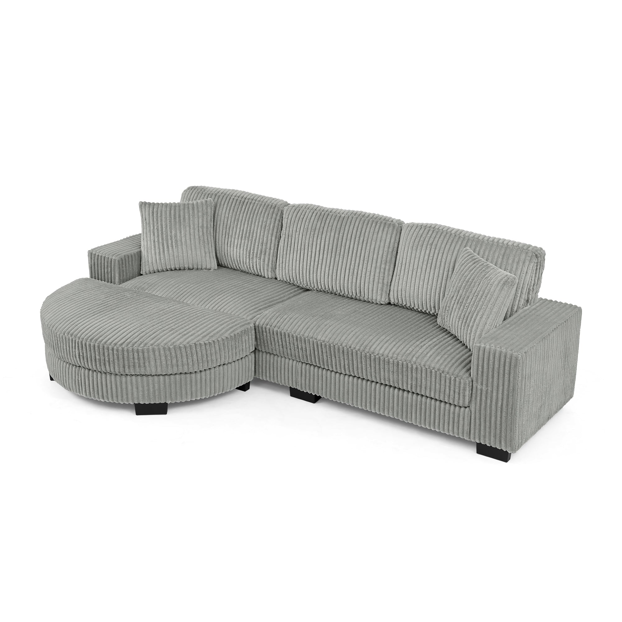 Corduroy Tufted Upholstered Sleeper Sectional Sofa, L-Shaped Modular Convertible Sofa , The arc-shaped footstool can be placed freely on the left
