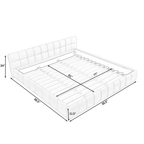 King size Upholstered Bed Frame with Thick Fabric, Chenille Fabric Grounded Queen Size Platform Bed with Headboard and Solid Frame. No Box Spring Needed(88.5''*85.5''*24'')