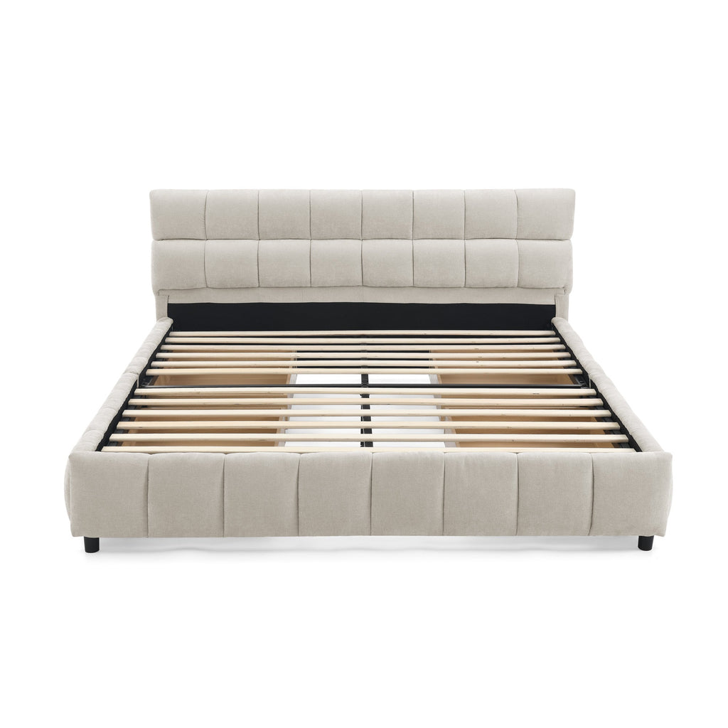 Queen Size Upholstered Bed ,comfortable upholstered bed frame, Chenille fabric, with headboard and solid bed frame. With drawer for storage