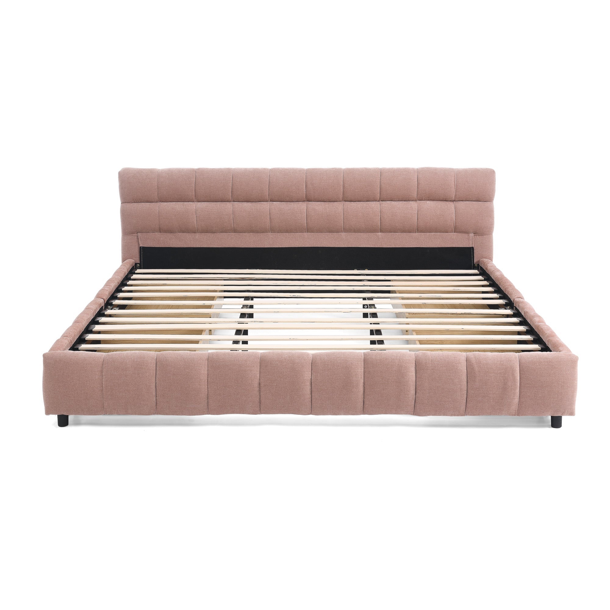 King Size Upholstered Bed ,comfortable upholstered bed frame, Chenille fabric, with headboard and solid bed frame. With drawer for storage.(88.5''*85.5''*31'')