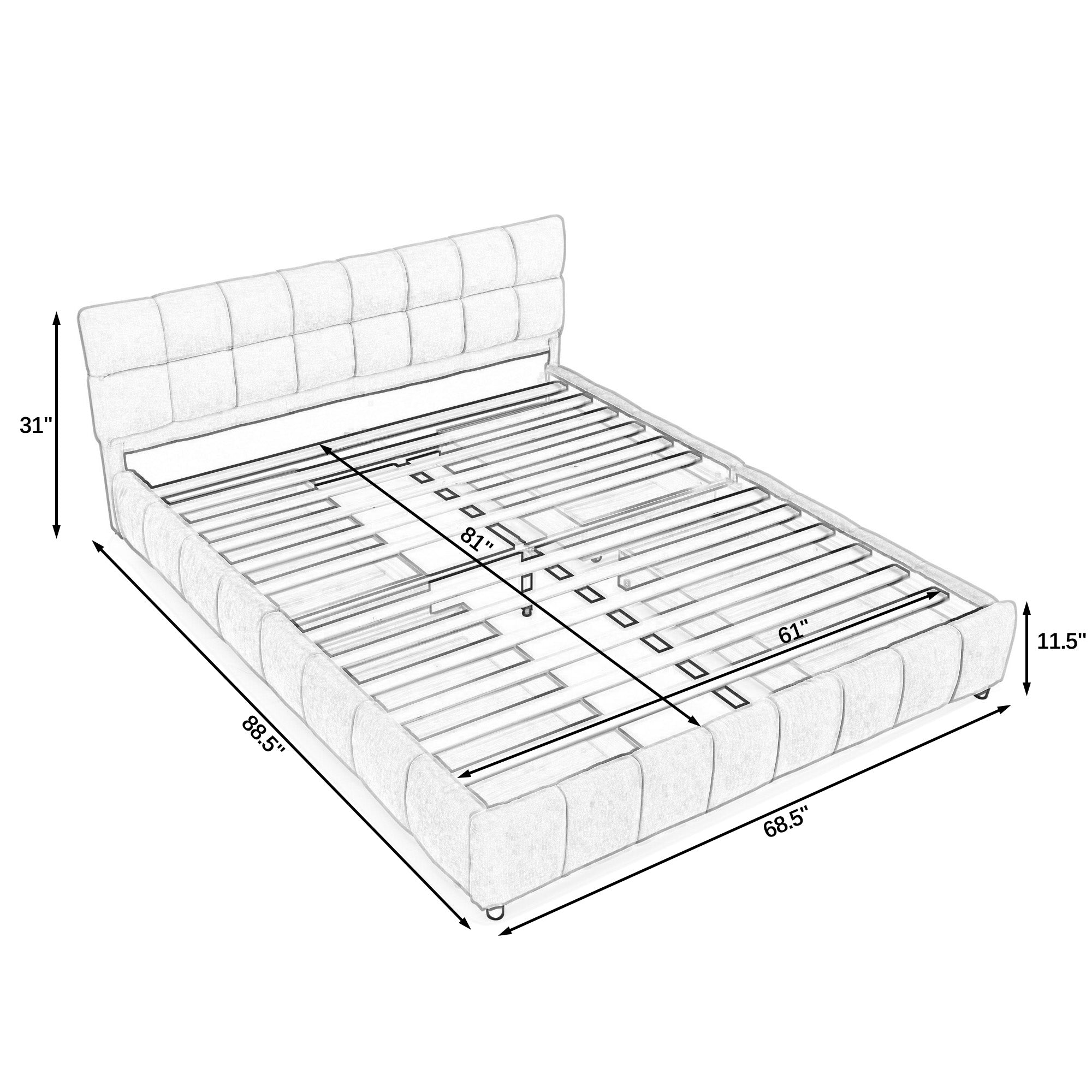 Queen Size Upholstered Bed ,comfortable upholstered bed frame, Chenille fabric, with headboard and solid bed frame. With drawer for storage