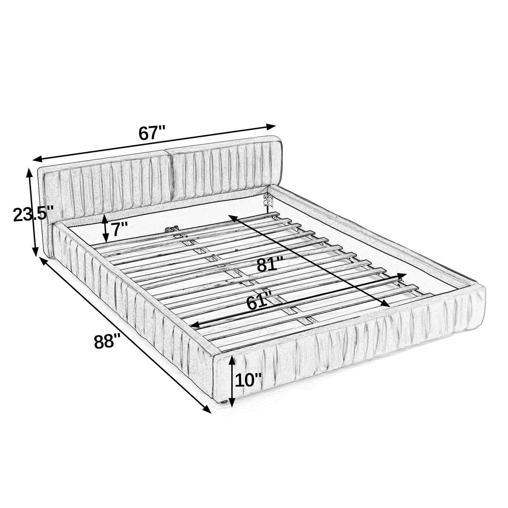 Queen Size Upholstered Bed Frame with Chenille fabric with pleated design,Grounded Queen Size Platform Bed with Headboard and Solid Frame. No Box Spring Needed(88"*67"*23.5")